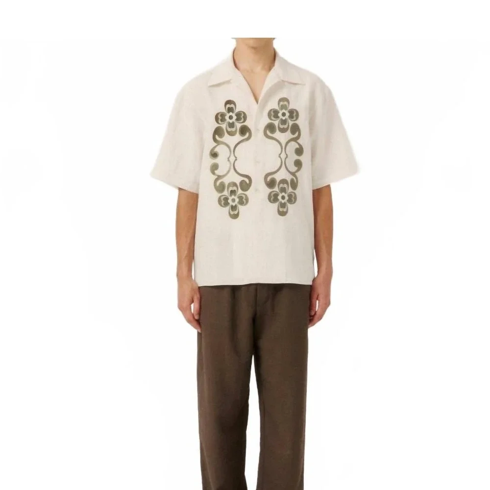 COMMAS Reflection Embroidered Oversized Shirt Flax Green Size Small New With Tag